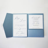 Partecipazione Matrimonio rettangolare Elegante con  Cover Celeste modello Pocketfold   - Codice F1764